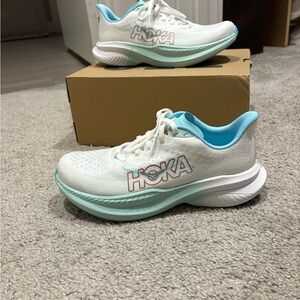 Hoka One One Women's White and Teal Athletic Shoes